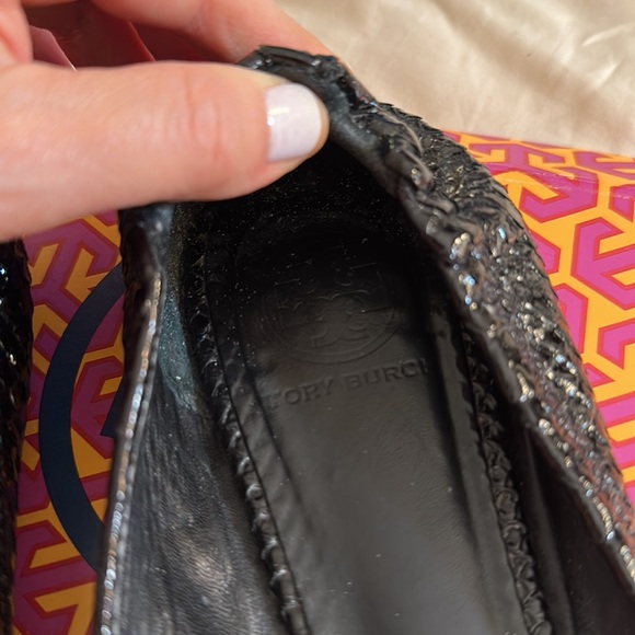 Tory Burch, Riva, black snake skin ballet flats - Picture 5 of 7